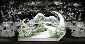 白绿色星空花园简约婚礼效果图