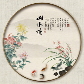圆形山水花鸟画