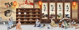 复古怀旧中医养生背景墙壁画
