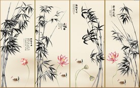 新中式竹林荷花装饰无框画