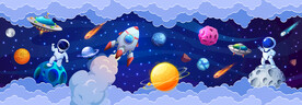 卡通太空宇宙星球火箭宇航员背景