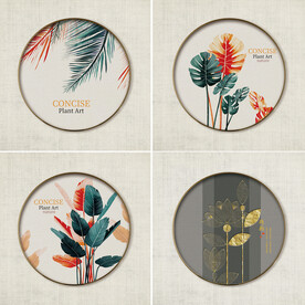 水彩树叶时尚圆形挂画装饰画图片