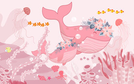 可爱卡通粉色鲸鱼儿童房背景墙