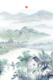 中式国画山水玄关画