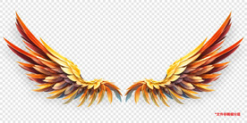 金黄彩色动漫卡通羽毛翅膀