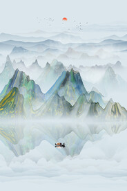 意境水墨山水画背景墙