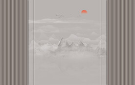 新中式格栅水墨山水壁纸