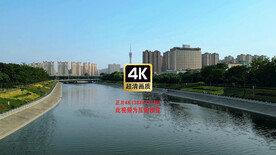 航拍俯瞰郑州城市七里小河