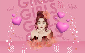 粉色系列美女爱心装饰画设计