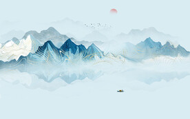 中式床头水墨山水画背景墙