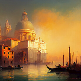 油画 威尼斯的傍晚