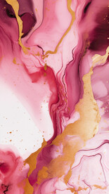 粉红色水墨金箔画