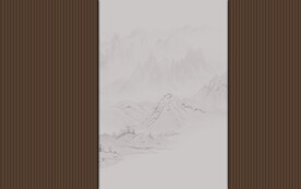 新中式格栅山水画背景墙