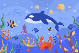 手绘海底世界卡通鲸鱼热带鱼背景