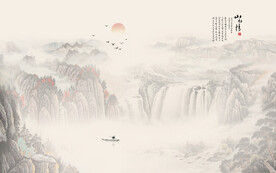 新中式国画山水电视背景墙
