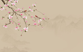 新中式山水工笔花鸟画背景墙