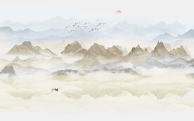 意境水墨山水画背景墙