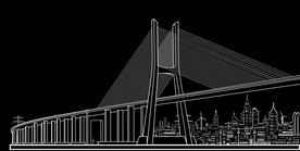 跨海大桥远景都市线稿矢量图