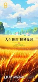 房地产芒种节气金色麦田插画海报