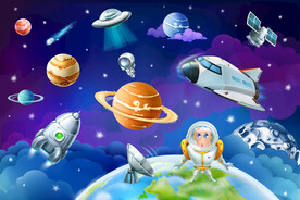 卡通太空宇宙星球宇航员火箭背景