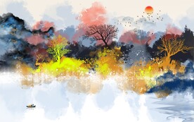 彩色意境水墨画