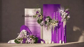 紫色渐变布幔婚礼迎宾区