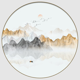 圆形抽象山水画