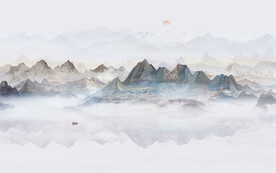 新中式床头山水画背景墙