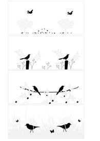 套四陶瓷杯子花纸图案小鸟树枝