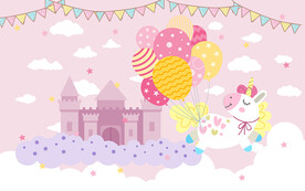 可爱独角兽城堡儿童房背景墙