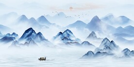 新中式抽象水墨山水风景背景墙