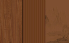 中式格栅木纹水墨山水画背景墙