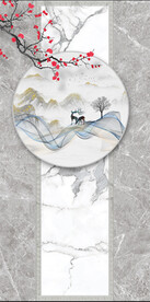 新中式水墨山水复式楼玄关背景