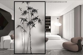 手绘竹子屏风玻璃打印图