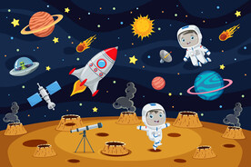卡通太空卫星宇航员火箭星球背景