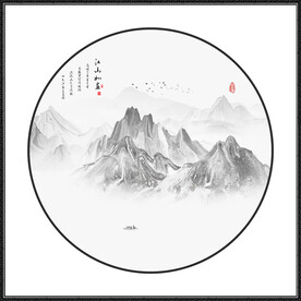 圆形抽象山水画