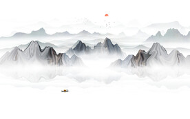 中式水墨山水画电视背景墙