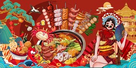 国潮火锅美食背景墙图片
