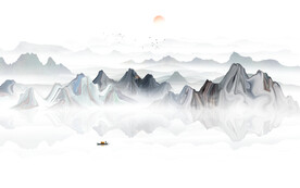 意境水墨山水画背景墙