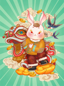 兔逢新春兔年原创插画