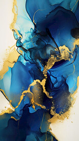 蓝色水墨金箔抽象画