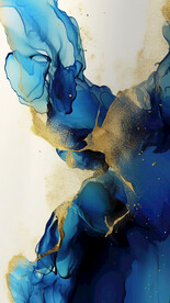 蓝色水墨金箔抽象画