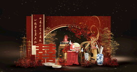 中式红色传统婚礼迎宾甜品区