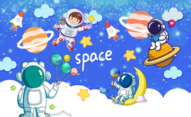 卡通星空宇航员背景墙