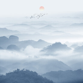 新中式意境山水画电视背景墙