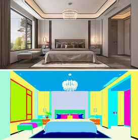 新中式卧室场景效果图