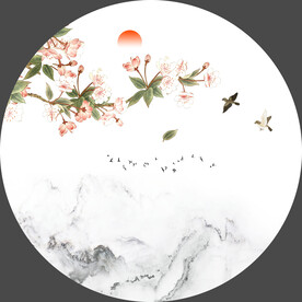 圆形山水花鸟画