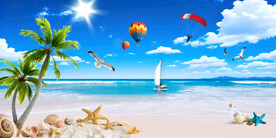 蓝天白云大海沙滩 