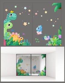 可爱卡通恐龙玻璃贴