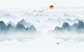 新中式壁画山水画电视背景墙